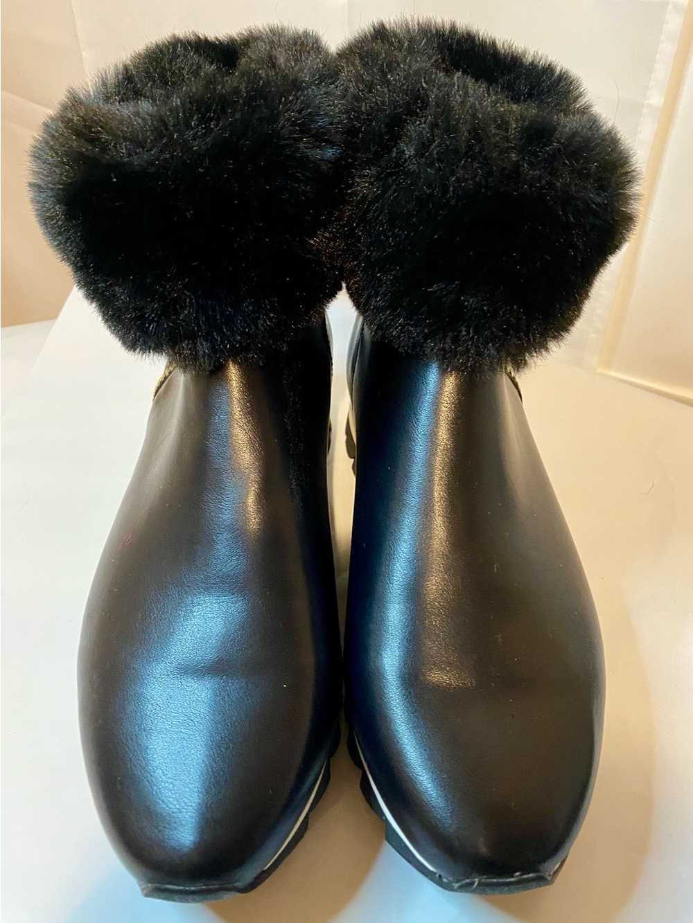 DKNY Women’s Black Faux-Fur Cuff Winter Slip-On Boots
